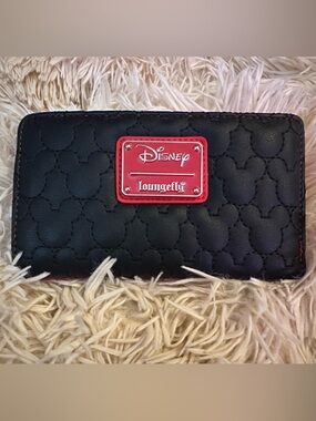 Loungefly Black Quilted Wallet with Red Enamel Disney Plaque